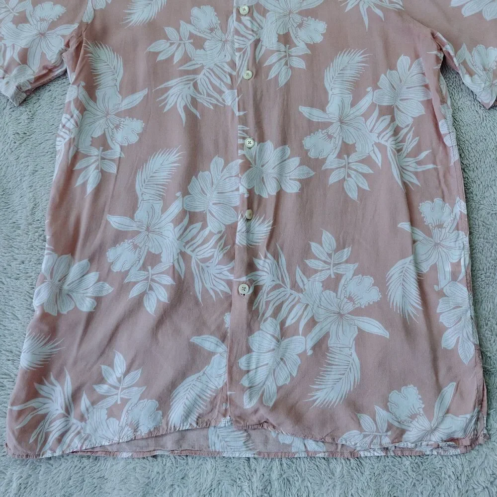 Zara Hawaiian Shirt Men's M Pink Tropical Floral Relaxed Fit Viscose Lightweight
